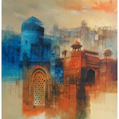 A. Q. Arif, Untitled,  36 x 36 Inch, Oil on Canvas, Cityscape Painting, AC-AQ-606