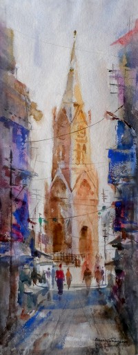 Abbas Kamangar, 11 x 28 Inch, Water Color on Paper, Citycape Painting, AC-AK-004