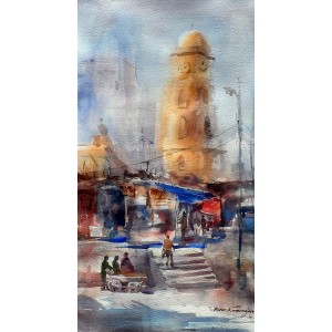 Abbas Kamangar,10 x 20 Inch, Water Color on Paper, Citycape Painting, AC-AK-005