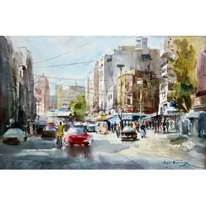 Abbas Kamangar, 14 x 21 Inch, Water Color on Paper, Citycape Painting, AC-AK-009