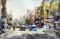 Abbas Kamangar, 14 x 21 Inch, Water Color on Paper, Citycape Painting, AC-AK-010