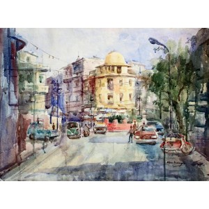 Abbas Kamangar, 22 x 30 Inch, Watercolor on Paper, Citycape Painting, AC-AK-012