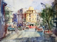 Abbas Kamangar, 22 x 30 Inch, Watercolor on Paper, Citycape Painting, AC-AK-012