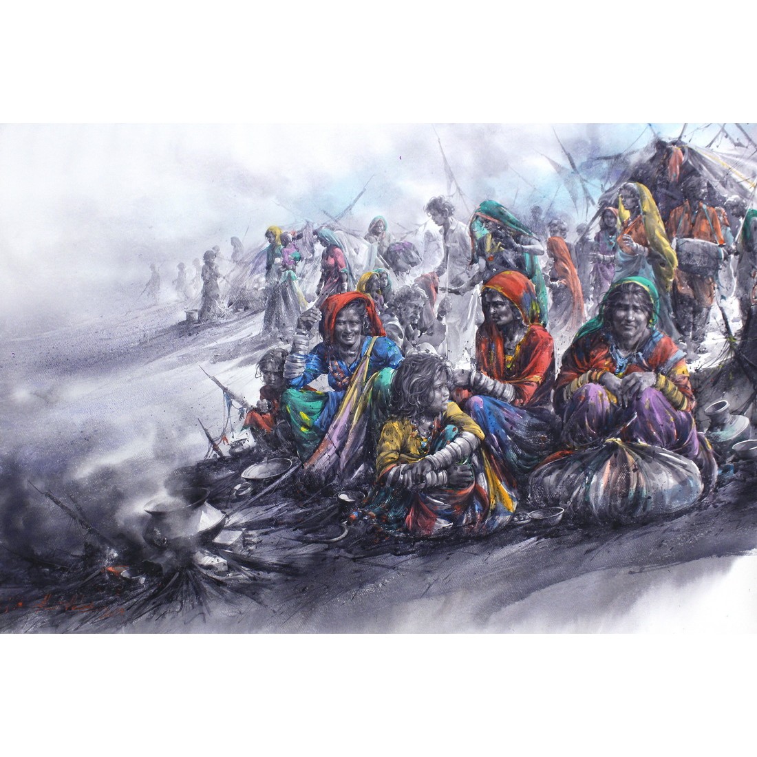 Ali Abbas 30 X 45 Inch Watercolor On Paper Figurative Painting