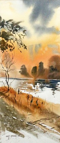 Arif Ansari, 10 x 22 inch, Water Color on Paper, Landscape Painting, AC-AA-034