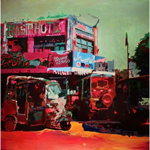 Gul-e-Shazma, 36 x 36 Inch, Oil on Canvas, Cityscape Painting, AC-GES-CEAD-001