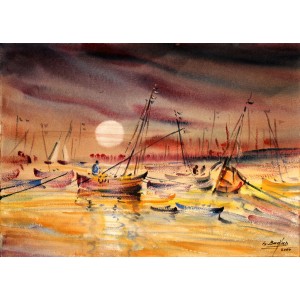 Ghalib Baqar, 11 x 15 Inch, Watercolor on Paper,Seascape Painting, AC-GBQ-03