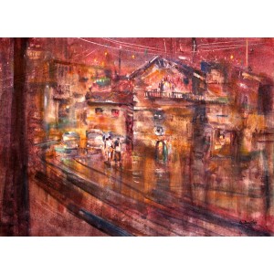 Ghalib Baqar, 11 x 15 Inch, Watercolor on Paper, Cityscape  Painting, AC-GBQ-07