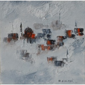 Hamid Alvi, 8 x 8 inch, Oil on Canvas,Cityscape Painting, AC-HA-002