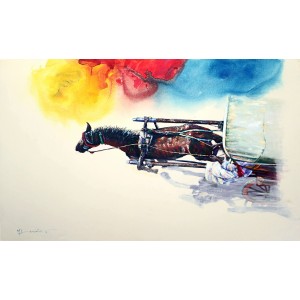 Hussain Chandio, Acrylic on Canvas, 30 x 60 Inch, Horse Painting-AC-HC-007