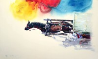 Hussain Chandio, Acrylic on Canvas, 30 x 60 Inch, Horse Painting-AC-HC-007