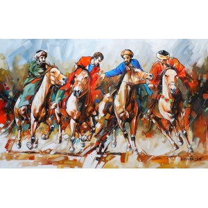Momin Khan, 30 x 48 Inch, Acrylic on Canvas, Horse Painting, AC-MK-005