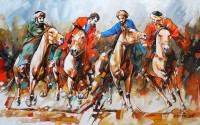 Momin Khan, 30 x 48 Inch, Acrylic on Canvas, Horse Painting, AC-MK-005