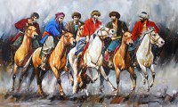 Momin Khan, 36 x 60 Inch, Acrylic on Canvas, Horse Painting, AC-MK-009