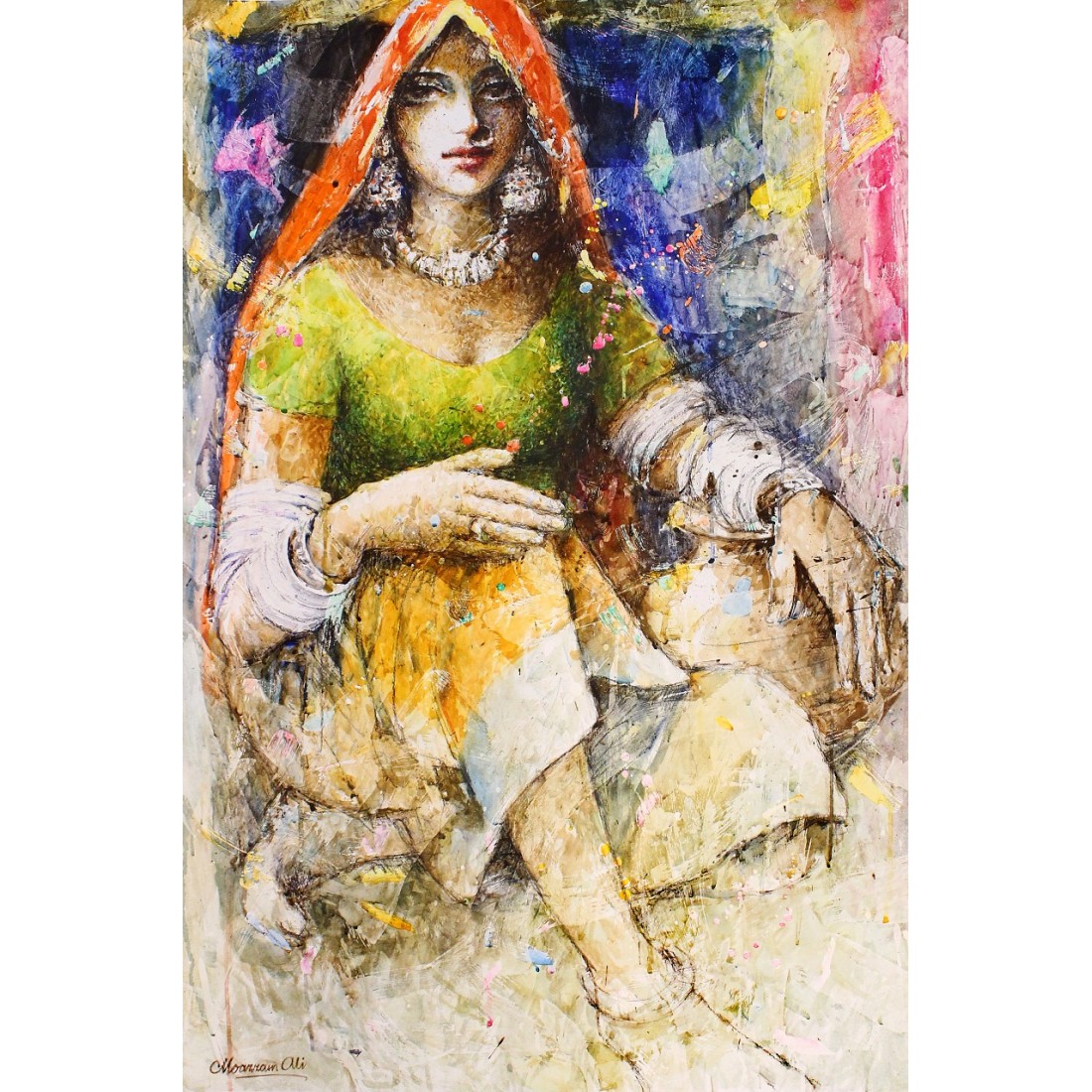 Moazzam Ali, 29 x 42 Inch, Watercolor on Paper, Figurative Painting,  AC-MOZ-074
