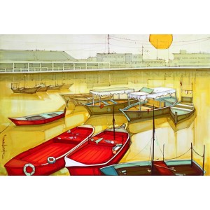 Salman Farooqi, Acrylic on Canvas, 36 x 54 Inch, Seascape Painting, AC-SF-033