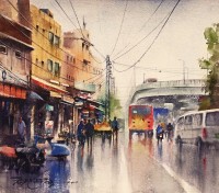 Sarfraz Musawir, Old Anarkali Lahore-I, Watercolor, 15x17 Inch, Cityscape Painting