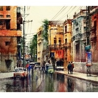 Sarfraz Musawir, Walled City Lahore-I, Watercolor, 15x17 Inch,Cityscape Painting