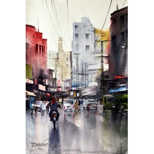 Sarfraz Musawir, Walled City Lahore III, Watercolor, 15x22 Inch,Cityscape Painting, AC-SAR-030(EXB-006)