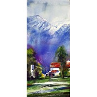 Sarfraz Musawir, Northern Pakistan I, Watercolor, 10x22 Inch, Landscape Painting, AC-SAR-053(EXB-029)
