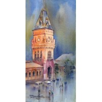 Sarfraz Musawir, Empress Market Karachi II, Watercolor, 07x15 Inch, Cityscape  Painting