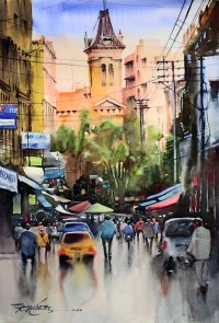 Sarfraz Musawir, Empress Market Karachi IV, Watercolor on Paper, 15x22 Inch, Cityscape Painting, AC-SAR-075