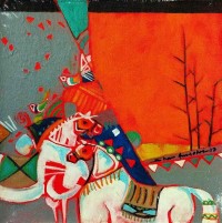 Shan Amrohvi, 8 x 8 inch, Acrylic on Canvas, Horse Painting, AC-SA-150
