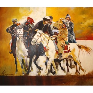 Shan Amrohvi, 30 x 36 inch, Oil on canvas, Horse Painting, AC-SA-002