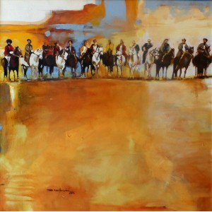 Shan Amrohvi, 30 x 30 inch, Oil on canvas, Horse Painting, AC-SA-038