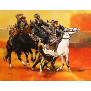 Shan Amrohvi, Oil on Canvas, 28 x 36 inch, Horse painting, AC-SA-071