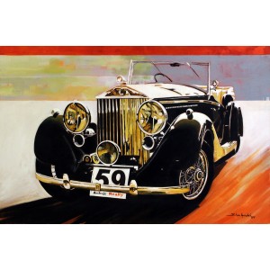 Shan Amrohvi, Oil on Canvas, 24 x 36 inch, Vintage Car painting, AC-SA-073