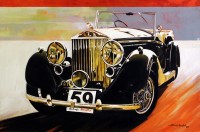 Shan Amrohvi, Oil on Canvas, 24 x 36 inch, Vintage Car painting, AC-SA-073