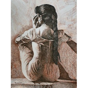 Yousaf Sheikh, 20 x 28 Inch, Pen & Ink on Paper,  Figurative Painting, AC-YS-009