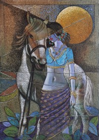 Mehtab Ali,  42 x 30 inch, Oil on Canvas,  Figurative Horse Painting, AC-MEH-001